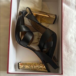 Ferragamo Black and Gold Women's Heels
